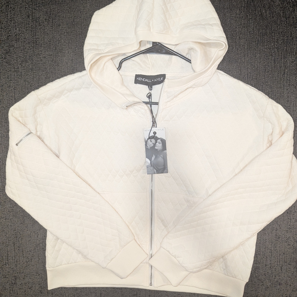 Kendall + Kylie Cream Quilted Hoodie